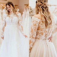Plus Size Wedding Dresses Long Sleeves Lace Applique Illusion A Line Bridal Gown