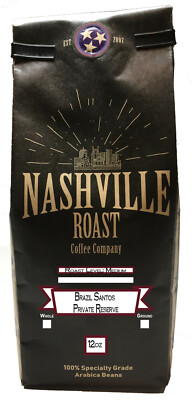 Nashville Roast Coffee Company Brazil Santos Private Reserve,Whole Bean,12Oz Bag