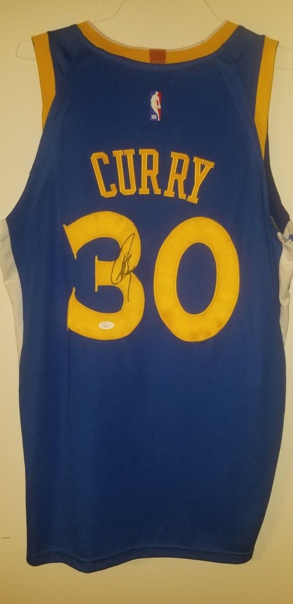 Stephen Curry Facsimile Autographed Golden State Warriors Blue Basketball Jersey - Men's Size XL