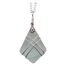 Hawaiian Jewelry Sea Glass Necklace, Wire Cross Necklace Seafoam Necklace, Sea