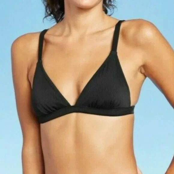 Xhilaration Juniors Ribbed Triangle Bikini Top Black CHOOSE SIZE