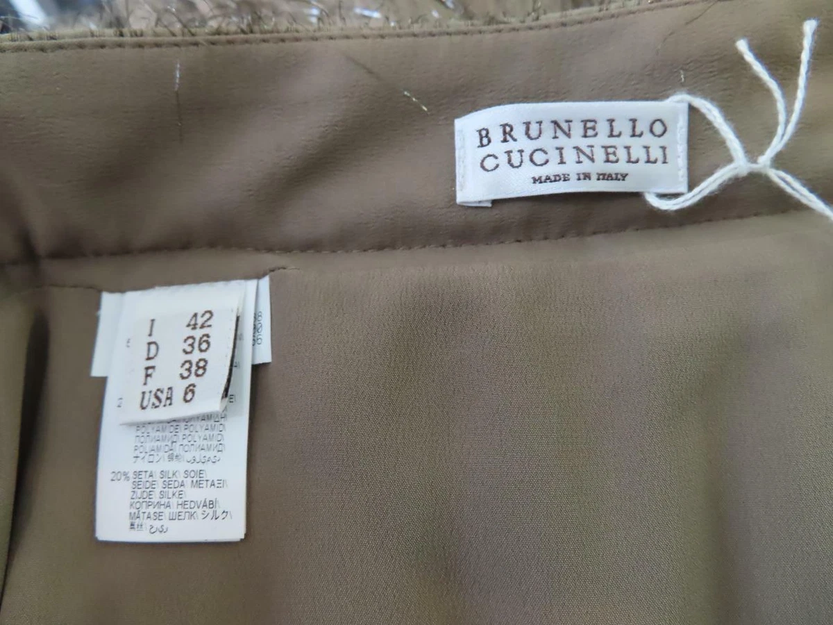 Brunello Cucinelli Taupe Silver Metallic Tinsel Maxi Skirt Size 42