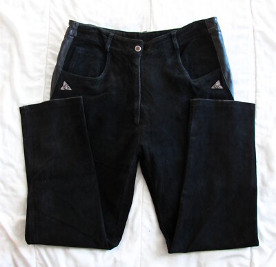Unisex Vintage Hammerschmid Black Suede Leather Tapered Pants Lederhose