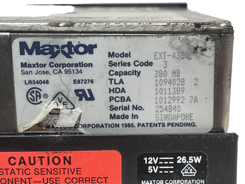 VINTAGE EXT-4380 MAXTOR 319MB ESDI HARD DRIVE FULL HEIGHT RLL 5.25 - Afbeelding 7 van 8