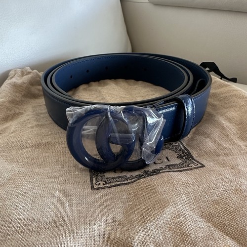 NEW GUCCI BLUE MARMONT BELT GG SIZE 75 Cm 30 In 100% Authentic - Picture 2 of 6