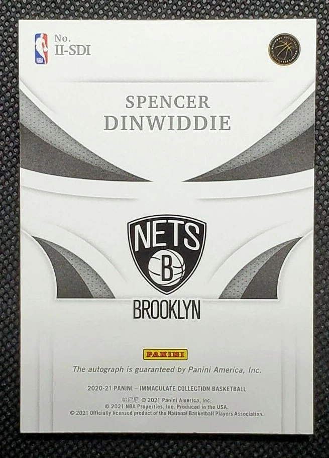 2020-21 Panini Immaculate Ink Spencer Dinwiddie Ink AUTO 2/99 Brooklyn NETS - Image 2 of 2