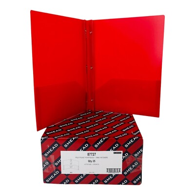 25 Smead Poly Two-Pocket Folder w/ Tang Fasteners 180-Sheet Cap. 11 x 8.5 Red