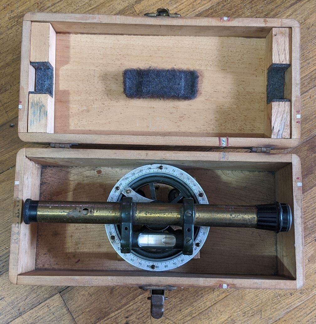 Vintage Brass Surveying Transit Level in Wood Box maybe Wissler St. Louis