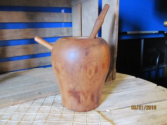 Antique Primitive Wood Wooden Apothecary Mortar & Pestle 7" Tall Pour Spout