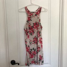 Love Women's Shift Dress Sleeveless Round Neck Pullover Floral Pink Size Large