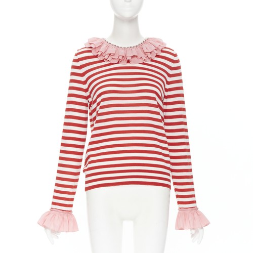 GUCCI red white stripe pink silk 