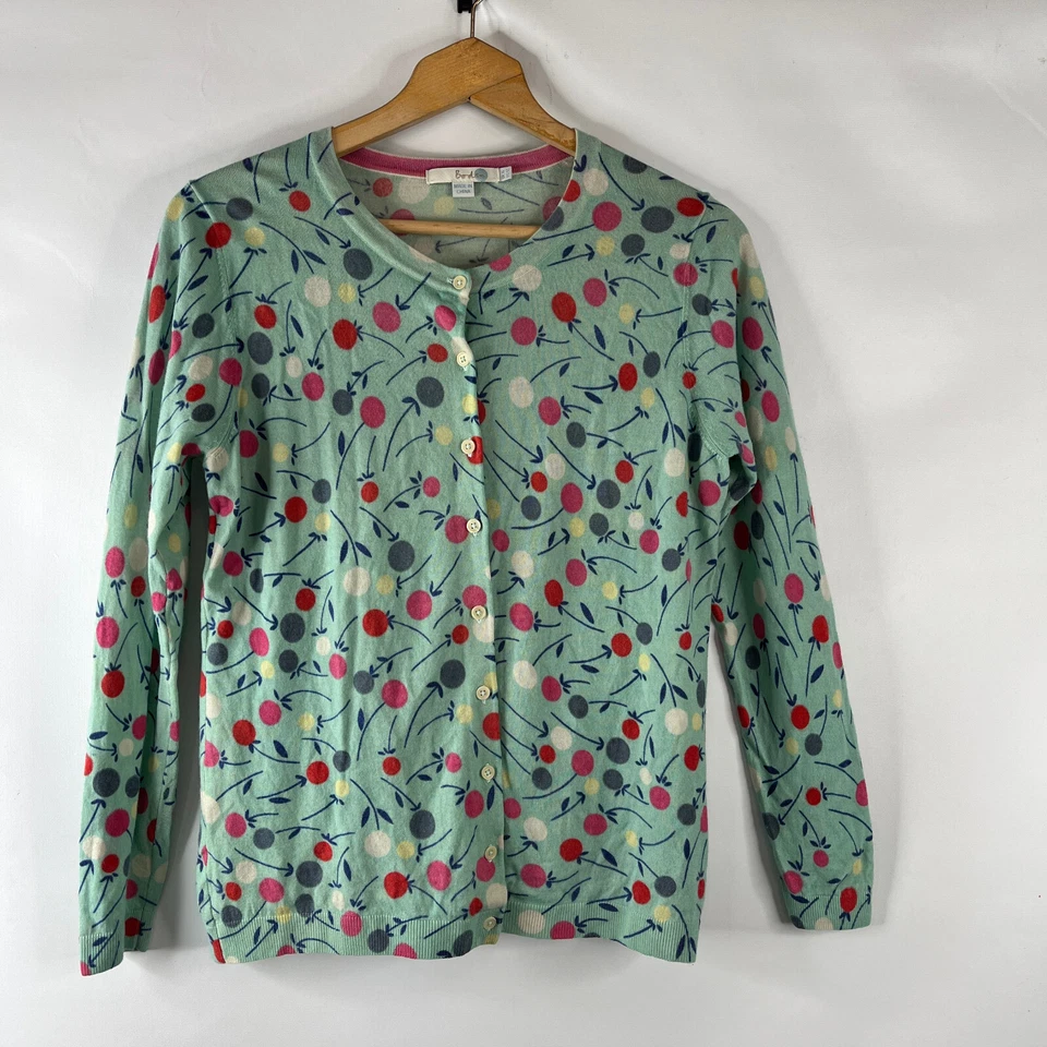 Cárdigan suéter Boden para mujer talla 12 verde floral punto circular lana abotonada Foto 2 de 4