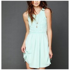 Free People Sz M Mint Green Beaded Sleeveless Dress Fairy Cottage Coquette