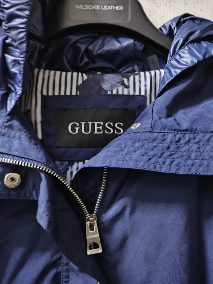 Guess Windbreaker Rain Jacket Women's M Full Zip Lined Logo Blue Y2K 90s Clean - Image 2 of 4