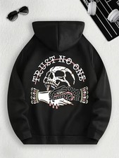 HOT-Unisex Gothic Hoodie - Black Pullover Sweatshirt with TRUST NO ONE Graphic,
