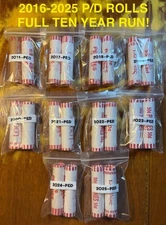 2016-2025 P/D Lincoln Cent. 10 YEAR RUN SAMPLER! 20 Rolls, 1 Roll Per Yr & Date!