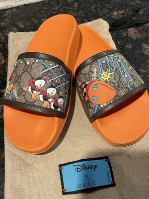 Gucci Donald Duck Beige Slide Disney GG  Size 38 7.5 Sandal Orange 649655