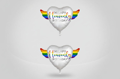 Colorful Happy Heavenly Birthday balloon with angel wings - 2 Balloons Included