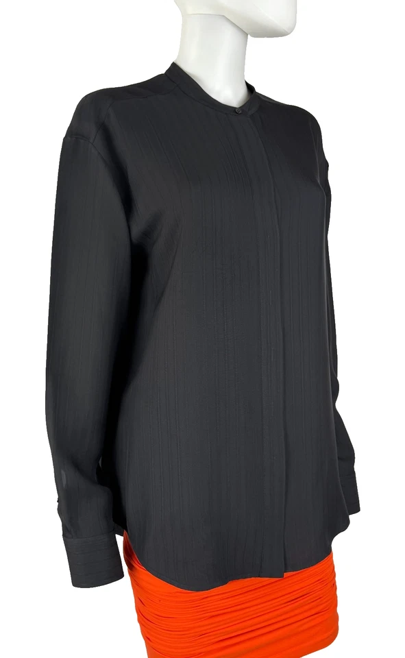 The Row New 8 10 US 46 IT M Black Striped Sienna Mock Neck Button Up Top Tunic - Image 3 of 4