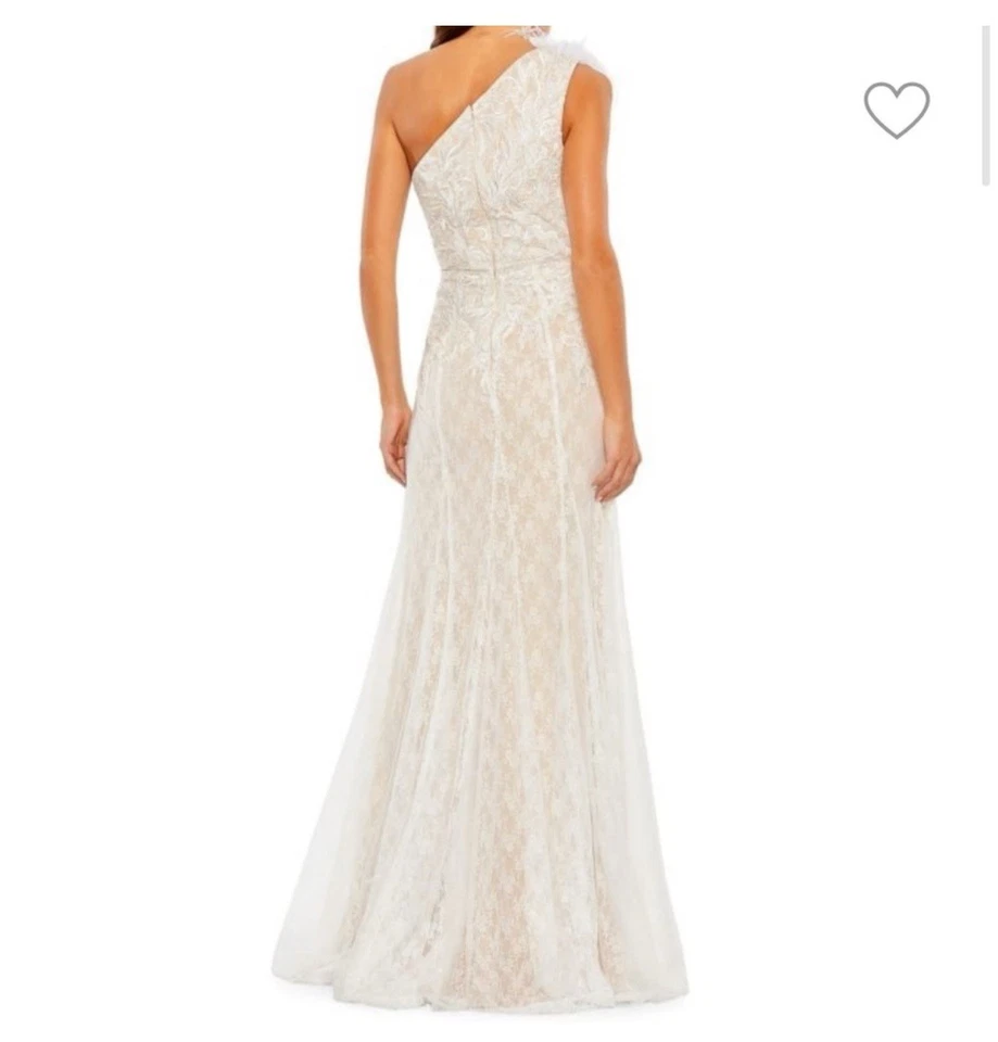 NWT MAC DUGGAL 11317 Ostrich Feather & Lace One Shoulder Gown - Size 12 -Wedding - Image 3 of 4