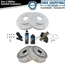 Semi Metallic Brake Pad Shoes Performance Rotor Drum Kit w/ Hardware w/Chemicals