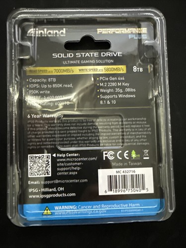 Inland Performance Plus 8TB 3D TLC NAND PCIe Gen 4 x4 NVMe M.2 Internal SSD - Afbeelding 2 van 2