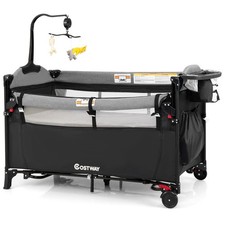 COSTWAY 5-in-1 Baby Bassinet Bedside Sleeper Portable Pack and Play-Black
