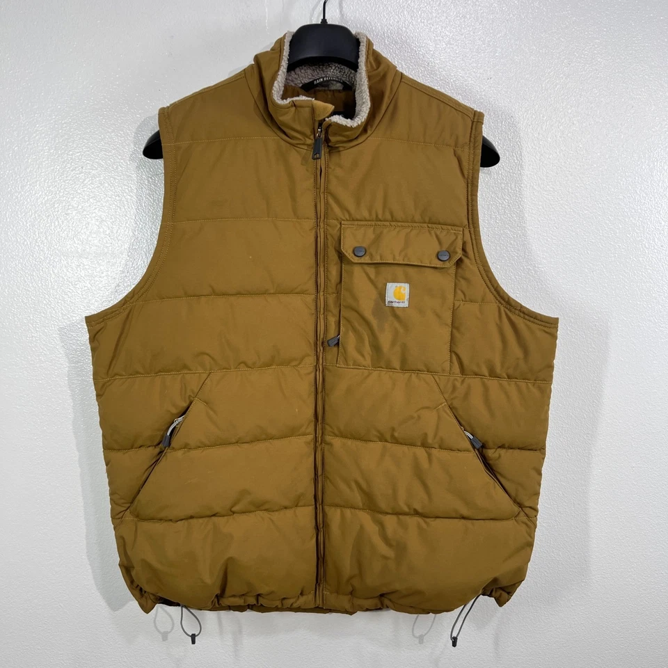 Chaleco acolchado Carhartt holgado forrado Sherpa marrón XL alto para hombre ropa de trabajo al aire libre Foto 2 de 4