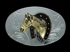 UC17102 VINTAGE 1970s  HORSE  HORSESHOE  WESTERN  COWBOY BELT BUCKLE