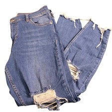 Free People Women's Jeans 29 Short Light Wash Distressed Ripped Hem Skinny Trend