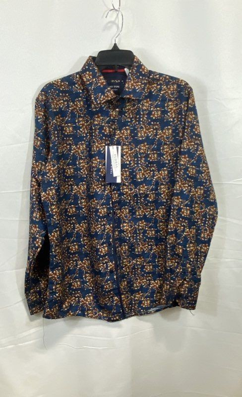 Silver Stone Men's Floral Button Down Shirt Blue Modern Fit NWT Size L