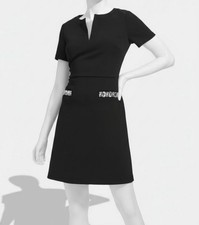 Tommy Hilfiger Women's Black Embellished Split Neck Short Sleeve Dress Size: 2