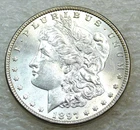 1897 P Morgan Silver Dollar BU Frosty Bright coin in saflip #Q339