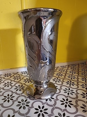 Vintage SWETYE SALEM O. WEEPING Silver - Ceramic Artware Vase 8.25  Made in Ohio