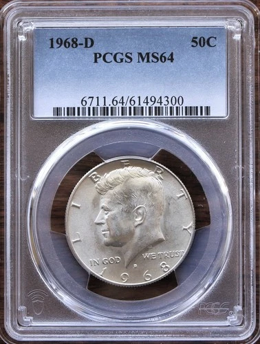 1968-D KENNEDY HALF DOLLAR PCGS MS64 - 40% SILVER (SerNo. 61494300)