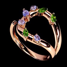 925 Sterling Silver Ring Marquise Tanzanite 5x2.5mm Chrome Diopside Gemstone 9