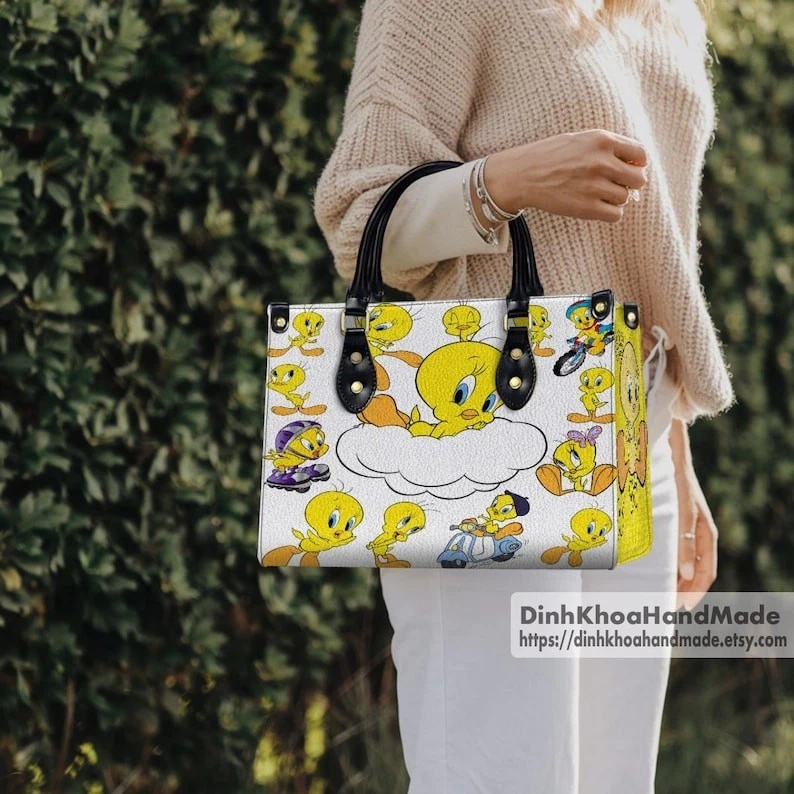 Tweety Bird Handbag: Personalized PU Leather Top Handle Bag
