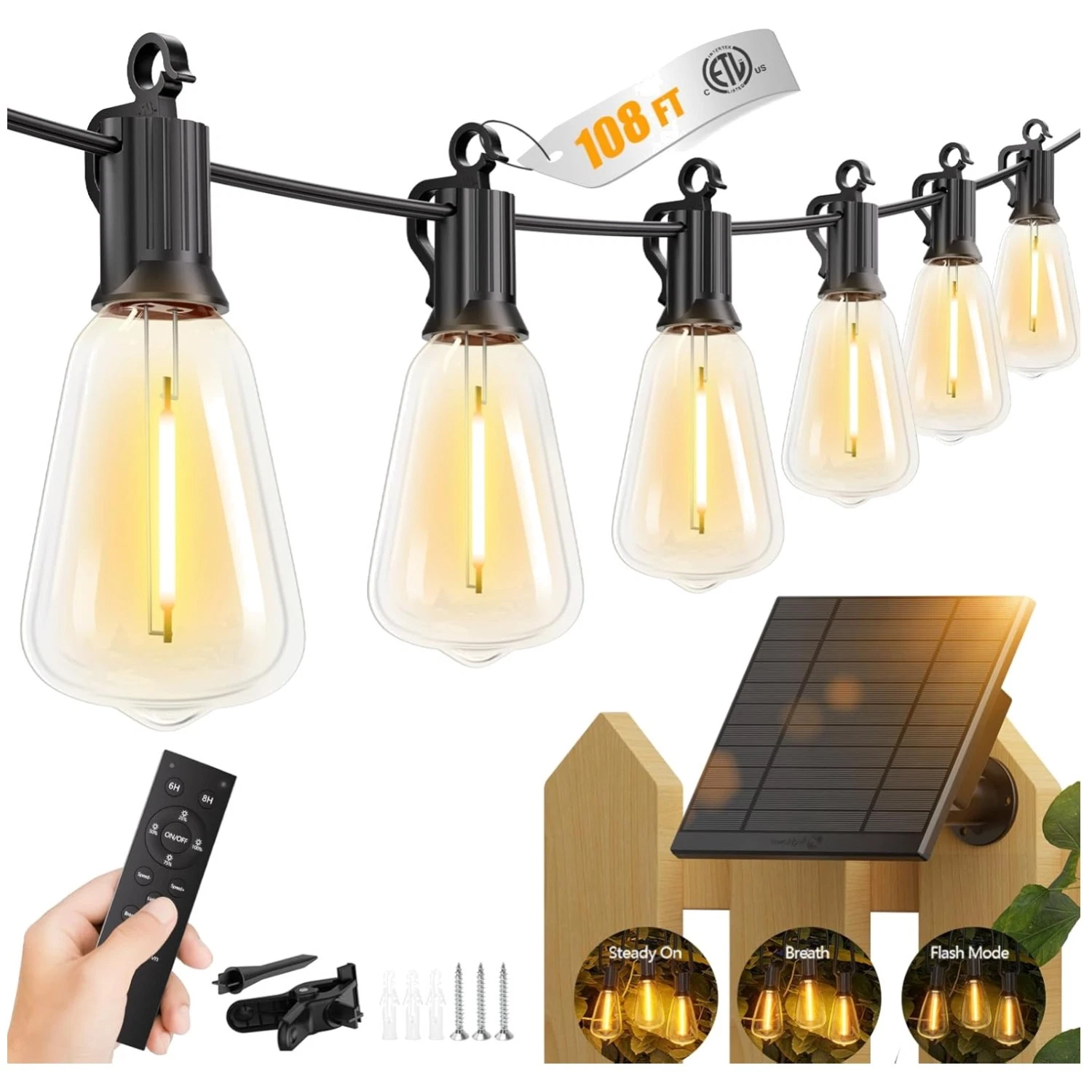 Garden Party Decor - 108FT Solar String Lights Waterproof