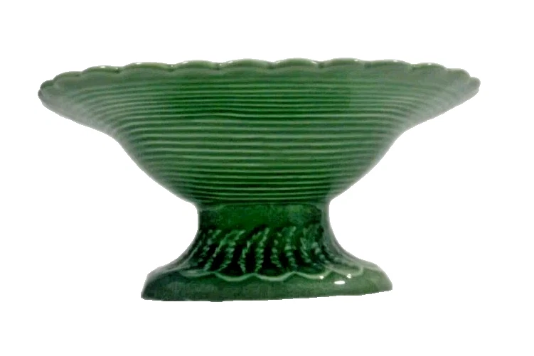 Vintage Comport Green Majolica Style Pedestal Dish Pottery, Portugal. #489 - Image 2 of 4