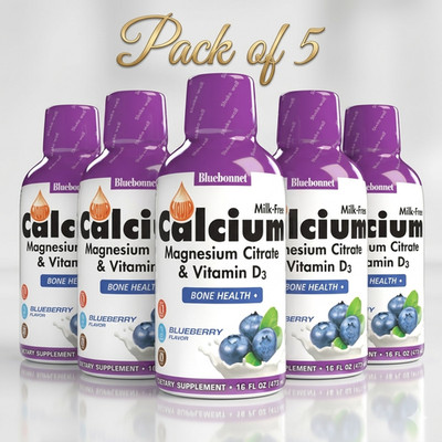 Bluebonnet Liquid Calcium Magnesium Citrate Vitamin D3 Blueberry 16oz Pack of 5