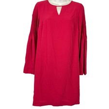 Ann Taylor Womens Red Long Flare Sleeve Shift Style Lined Mini Key Hole Dress 2