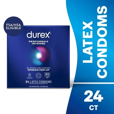 Durex Performax Intense Condoms For Men, Dotted with Delay Lubricant Rubber Late