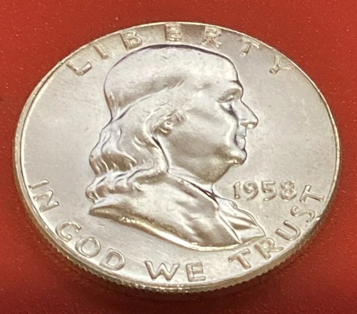1958 P Franklin Half Dollar, 90% Silver, MS, Bell Lines, Free Shipping