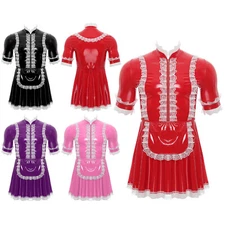 Men's Maid Dress Costume Faux Leather Wet Look Crossdressing Uniform Sissy