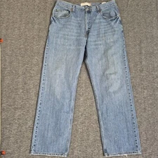 Vintage Levis 569 Jeans Mens 36x34 Blue Light Wash Loose Fit Whiskered Denim a