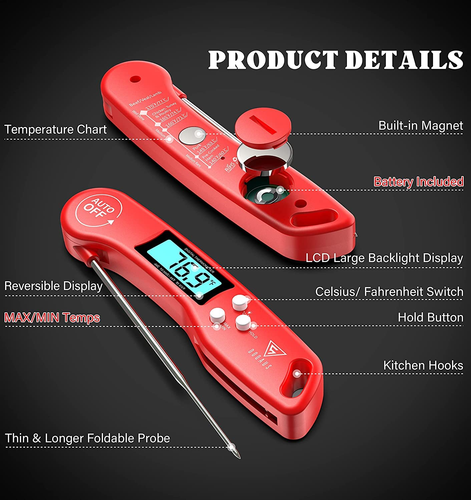 Digital Meat Thermometer, Instant Read Food Thermometer for Cooking, Kitchen The - Picture 9 of 12