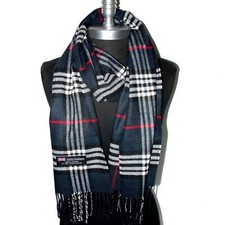 Echarpe laine  unisexe cachemire d'Ecosse carreaux plaid bleu marine top qualité