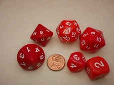 Red with White - Who Knew? 6 Die Dice Set - D3, D5, D7, D16, D24, D30