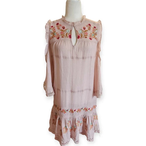 Allison NY Anthropologie Boho Chic Smocked Ruffle Dress Women's Size Small