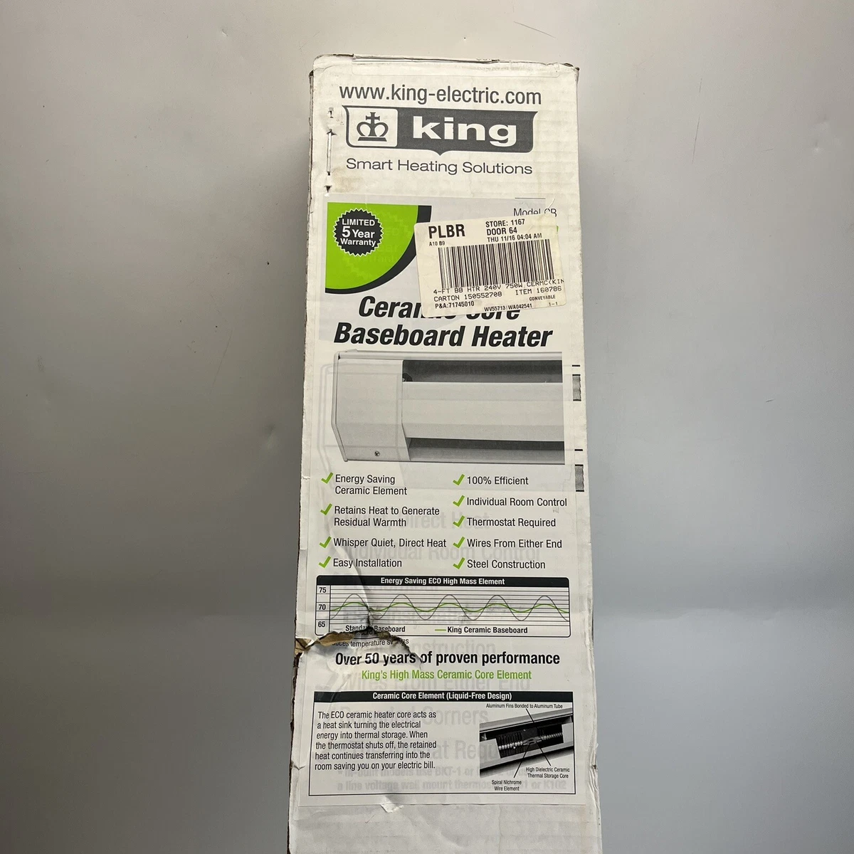 King Electric 240V Ceramic Core Baseboard Heater - 48-in. 750W 93319113202  | eBay